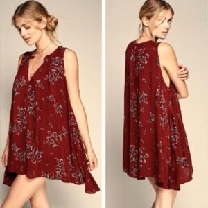 Free People Tree Swing Snap Out of It Tank Top Dress Rust Floral Keyhole XS